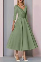 Elegant A Line Tea Length Satin Mother Dress Mother of the Bride Dress
