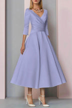 Elegant A Line Tea Length Satin Mother Dress Mother of the Bride Dress