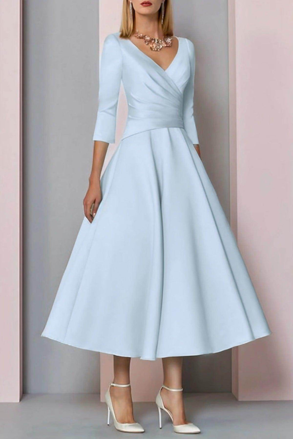 Elegant A Line Tea Length Satin Mother Dress Mother of the Bride Dress