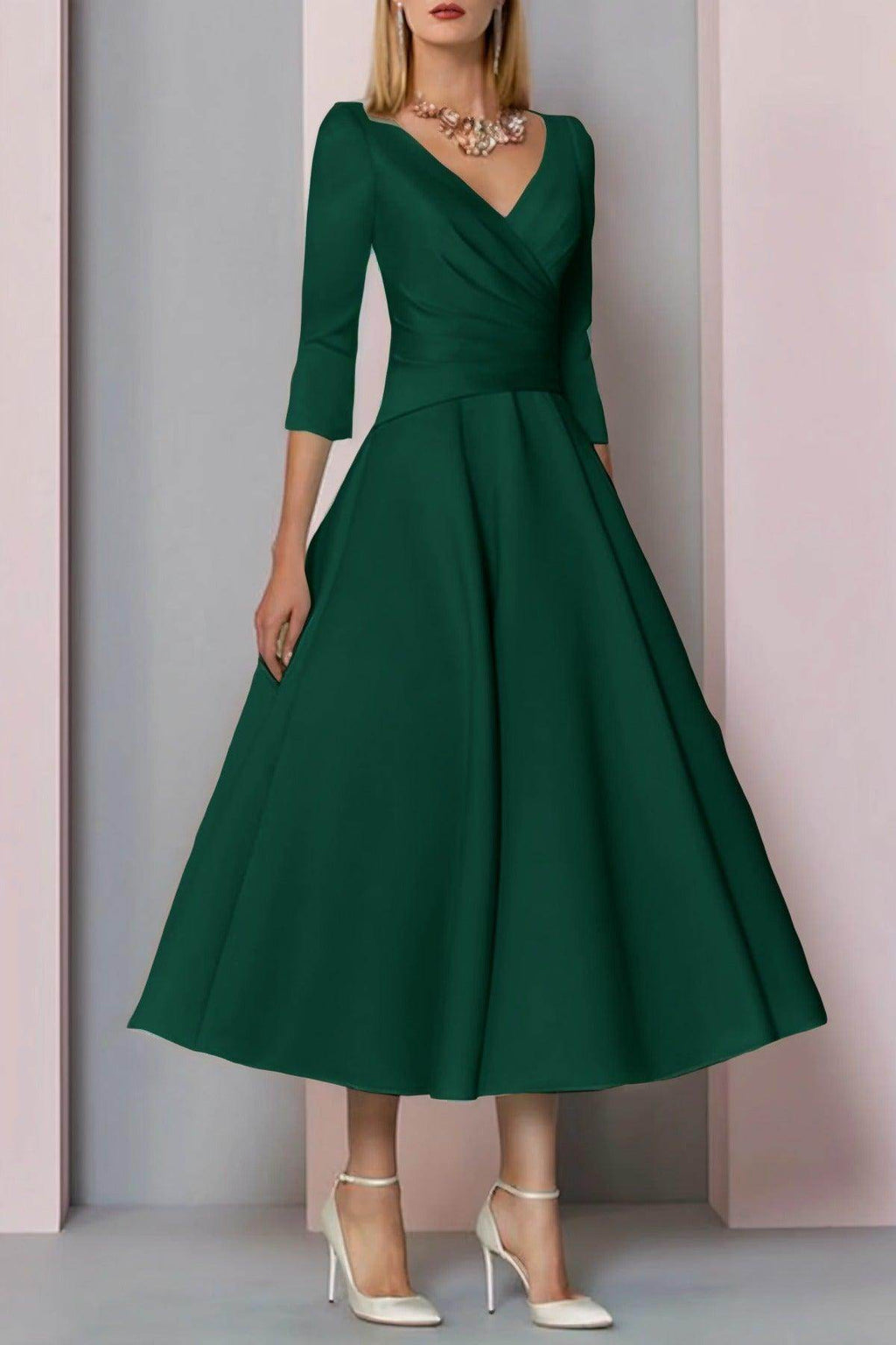 Elegant A Line Tea Length Satin Mother Dress Mother of the Bride Dress