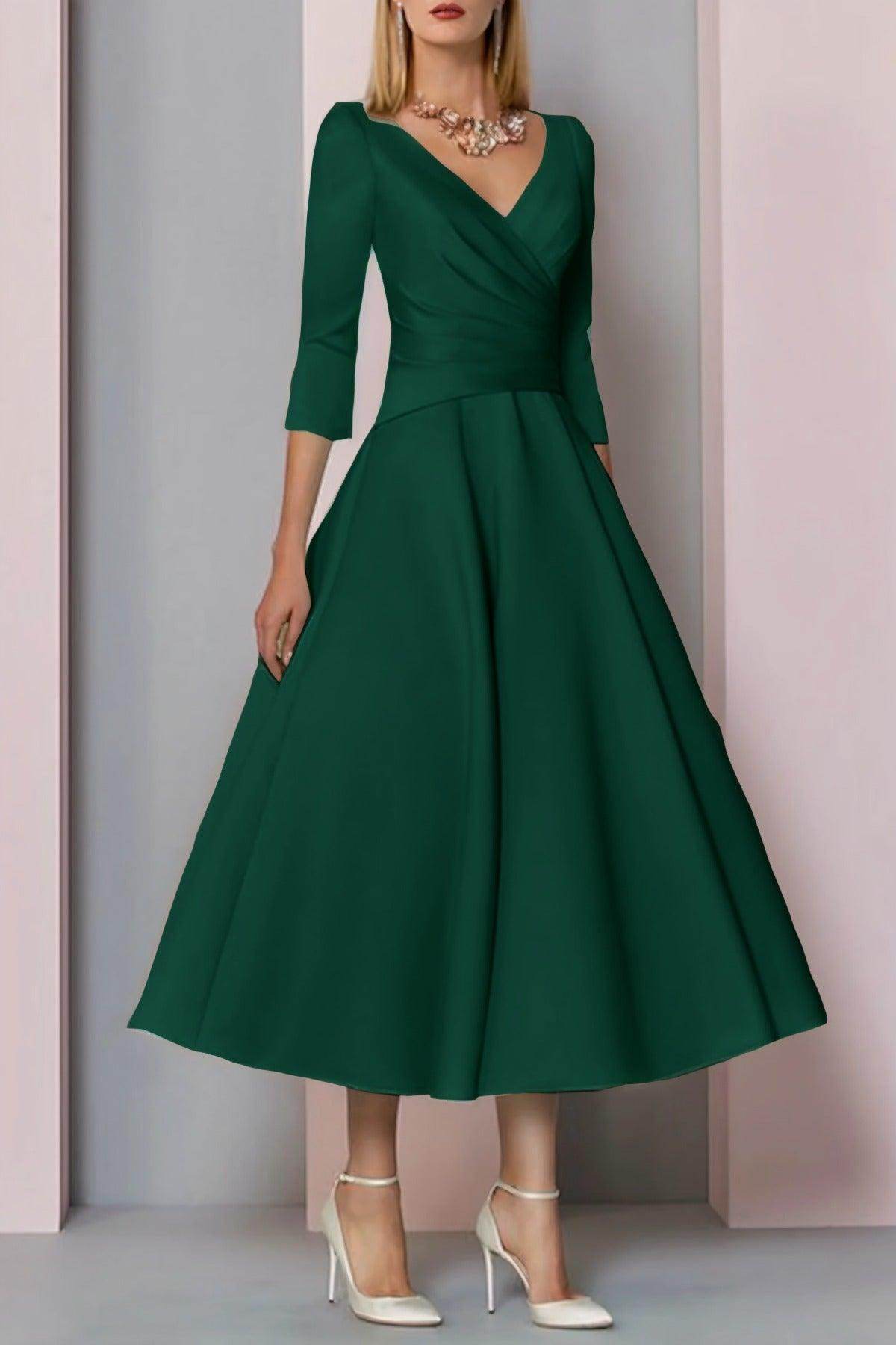 Elegant A Line Tea Length Satin Mother Dress Mother of the Bride Dress