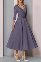 Elegant A Line Tea Length Satin Mother Dress Mother of the Bride Dress