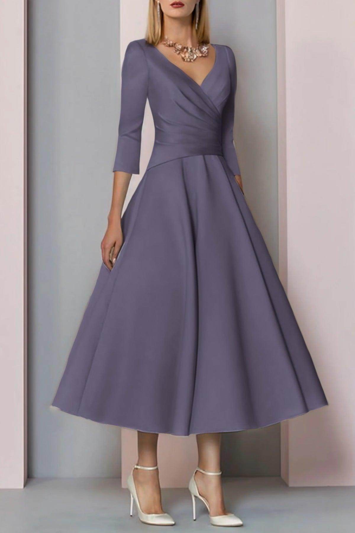 Elegant A Line Tea Length Satin Mother Dress Mother of the Bride Dress