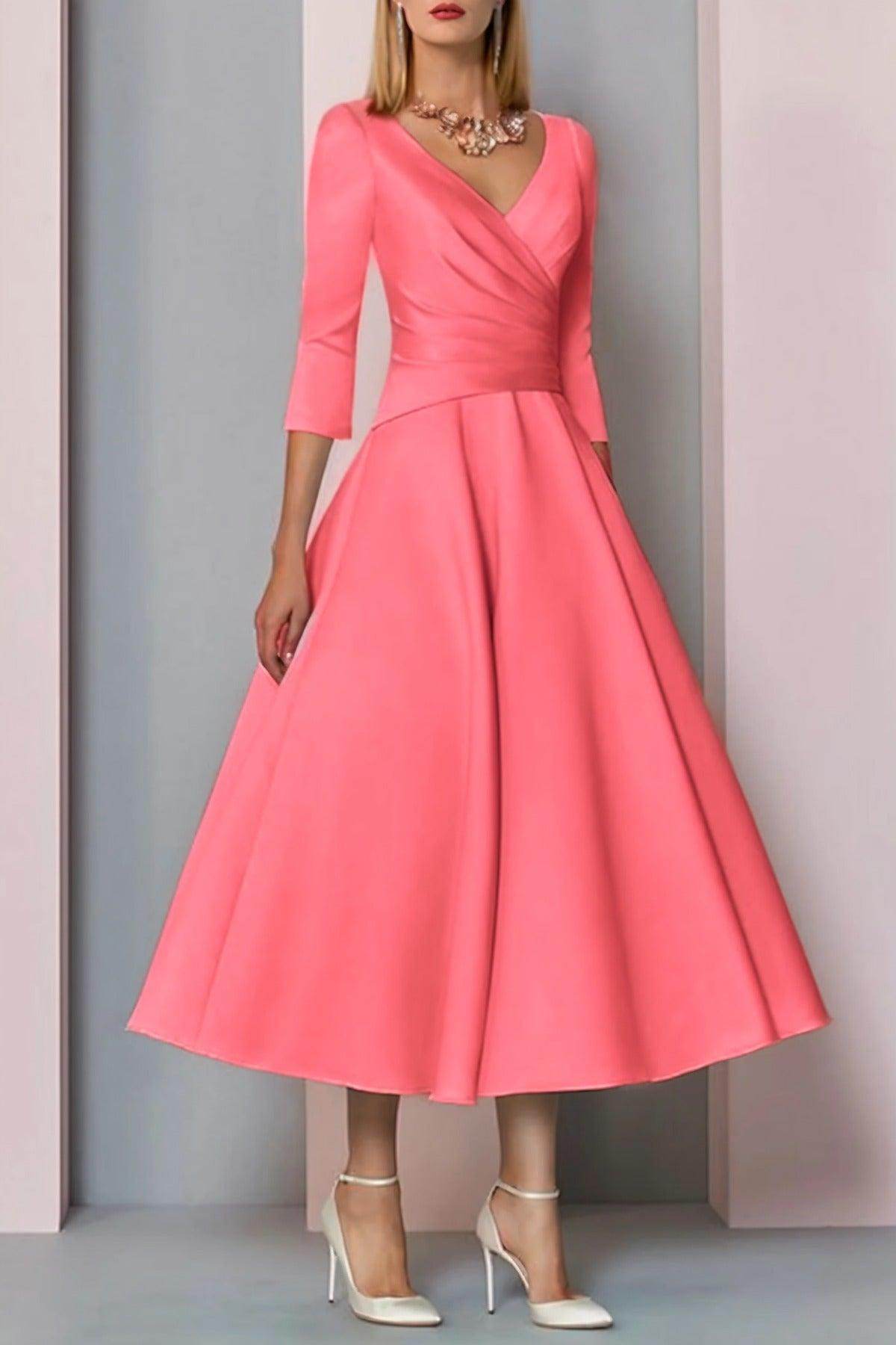 Elegant A Line Tea Length Satin Mother Dress Mother of the Bride Dress