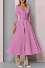 Elegant A Line Tea Length Satin Mother Dress Mother of the Bride Dress
