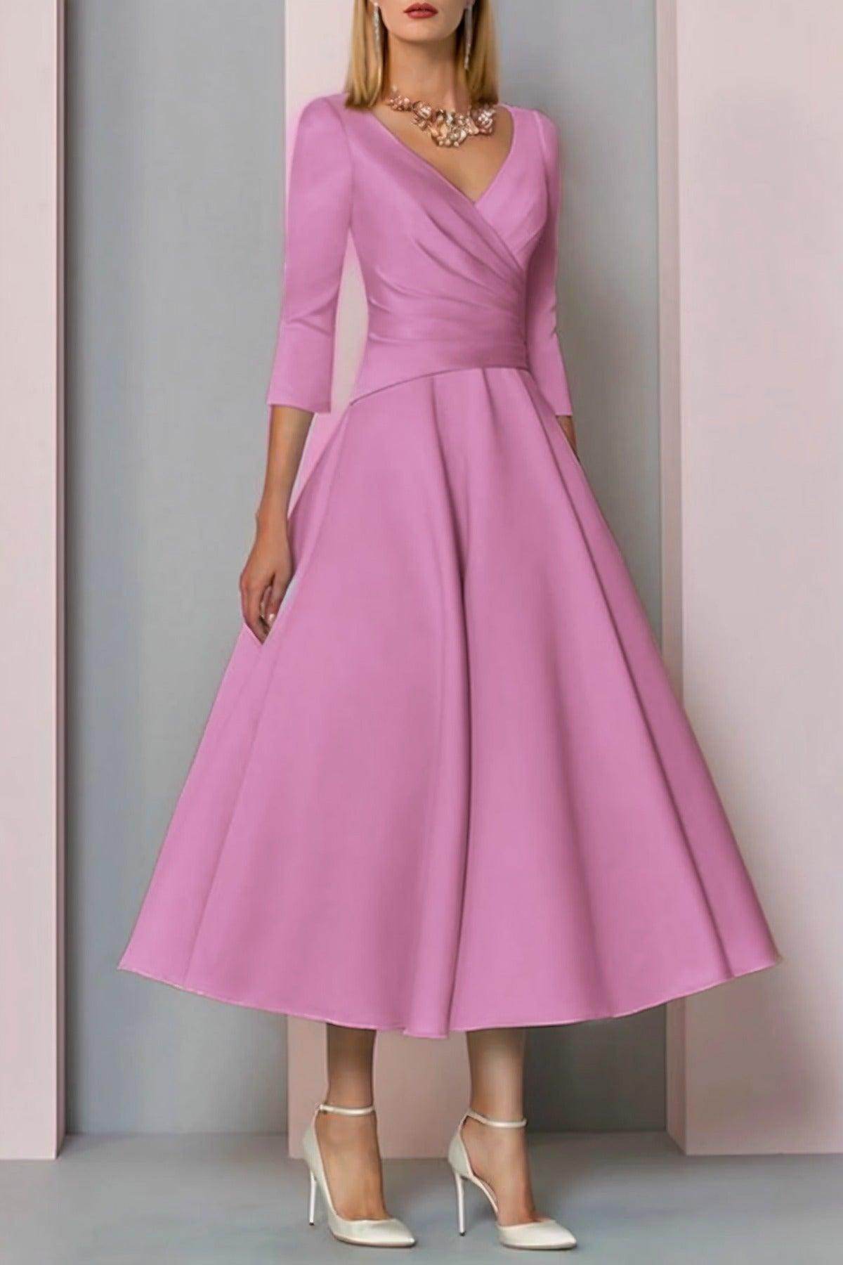 Elegant A Line Tea Length Satin Mother Dress Mother of the Bride Dress