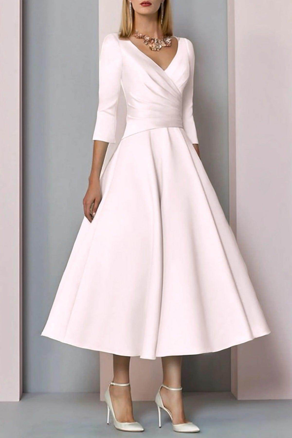 Elegant A Line Tea Length Satin Mother Dress Mother of the Bride Dress