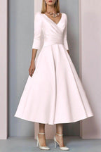 Elegant A Line Tea Length Satin Mother Dress Mother of the Bride Dress