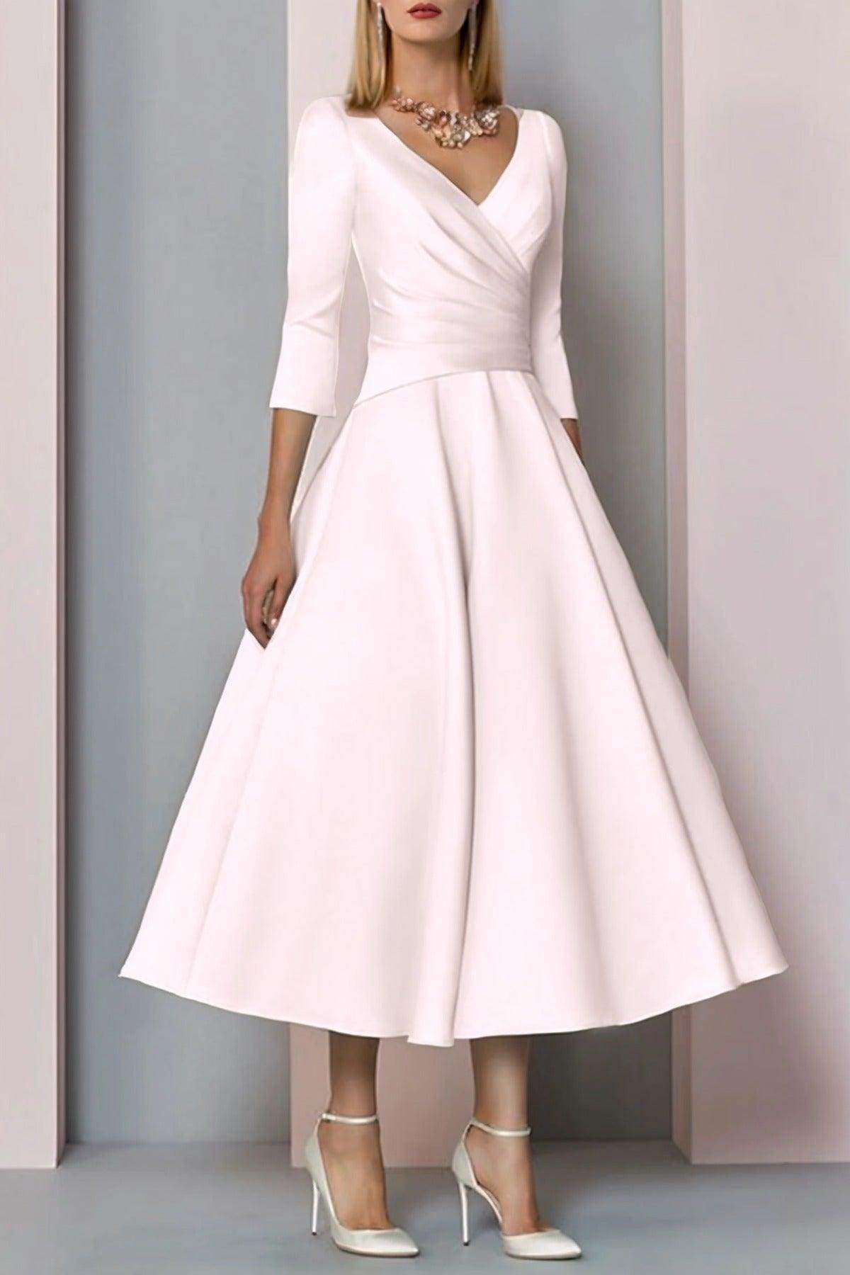Elegant A Line Tea Length Satin Mother Dress Mother of the Bride Dress