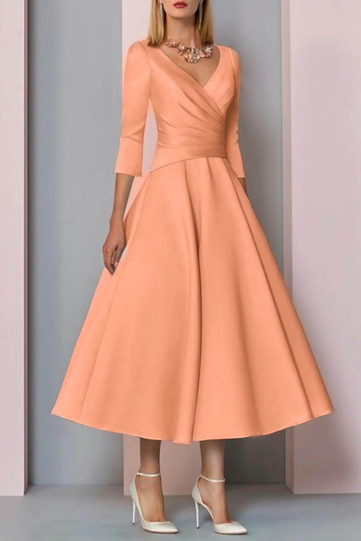 Elegant A Line Tea Length Satin Mother Dress Mother of the Bride Dress