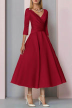 Elegant A Line Tea Length Satin Mother Dress Mother of the Bride Dress