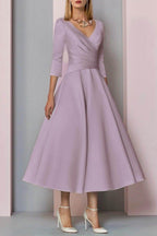 Elegant A Line Tea Length Satin Mother Dress Mother of the Bride Dress