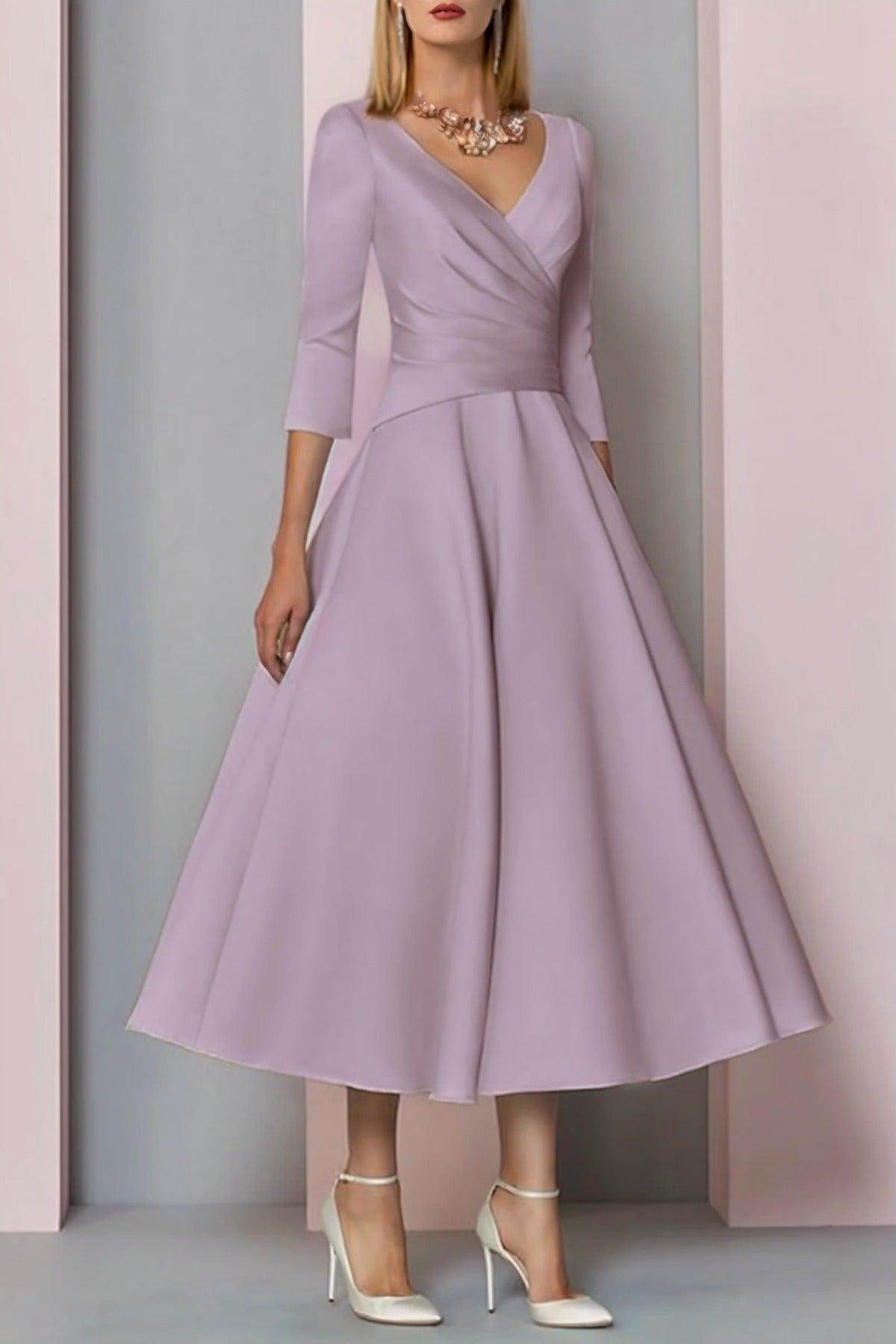 Elegant A Line Tea Length Satin Mother Dress Mother of the Bride Dress