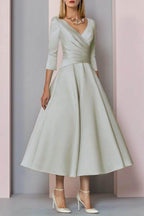 Elegant A Line Tea Length Satin Mother Dress Mother of the Bride Dress