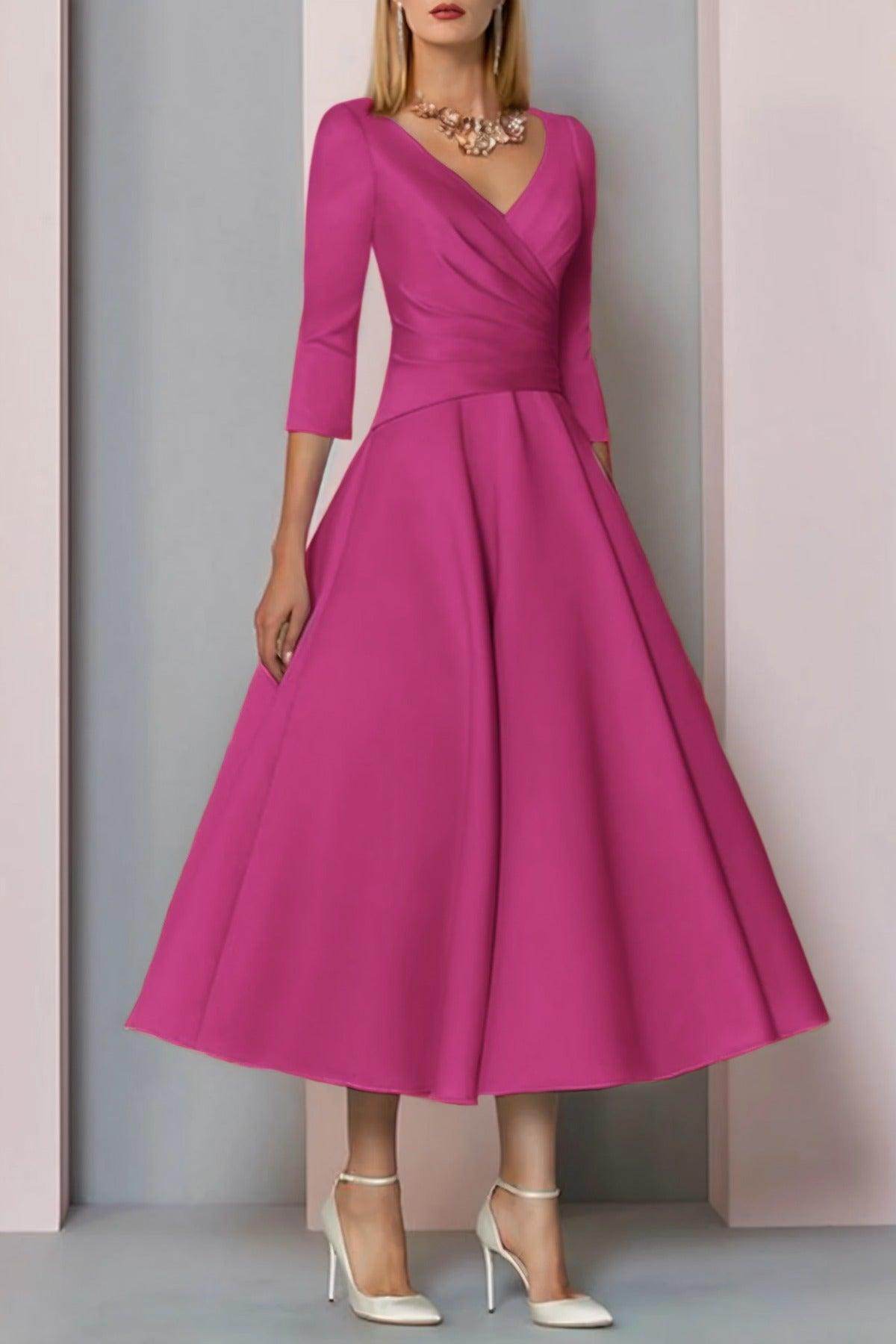 Elegant A Line Tea Length Satin Mother Dress Mother of the Bride Dress