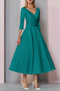 Elegant A Line Tea Length Satin Mother Dress Mother of the Bride Dress