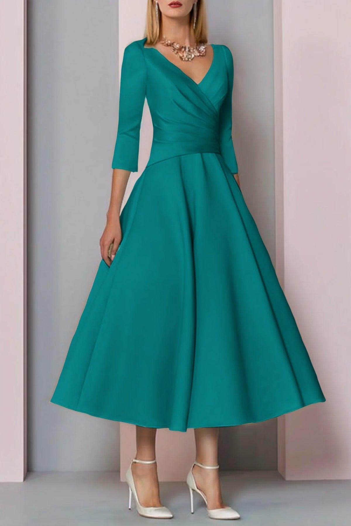 Elegant A Line Tea Length Satin Mother Dress Mother of the Bride Dress