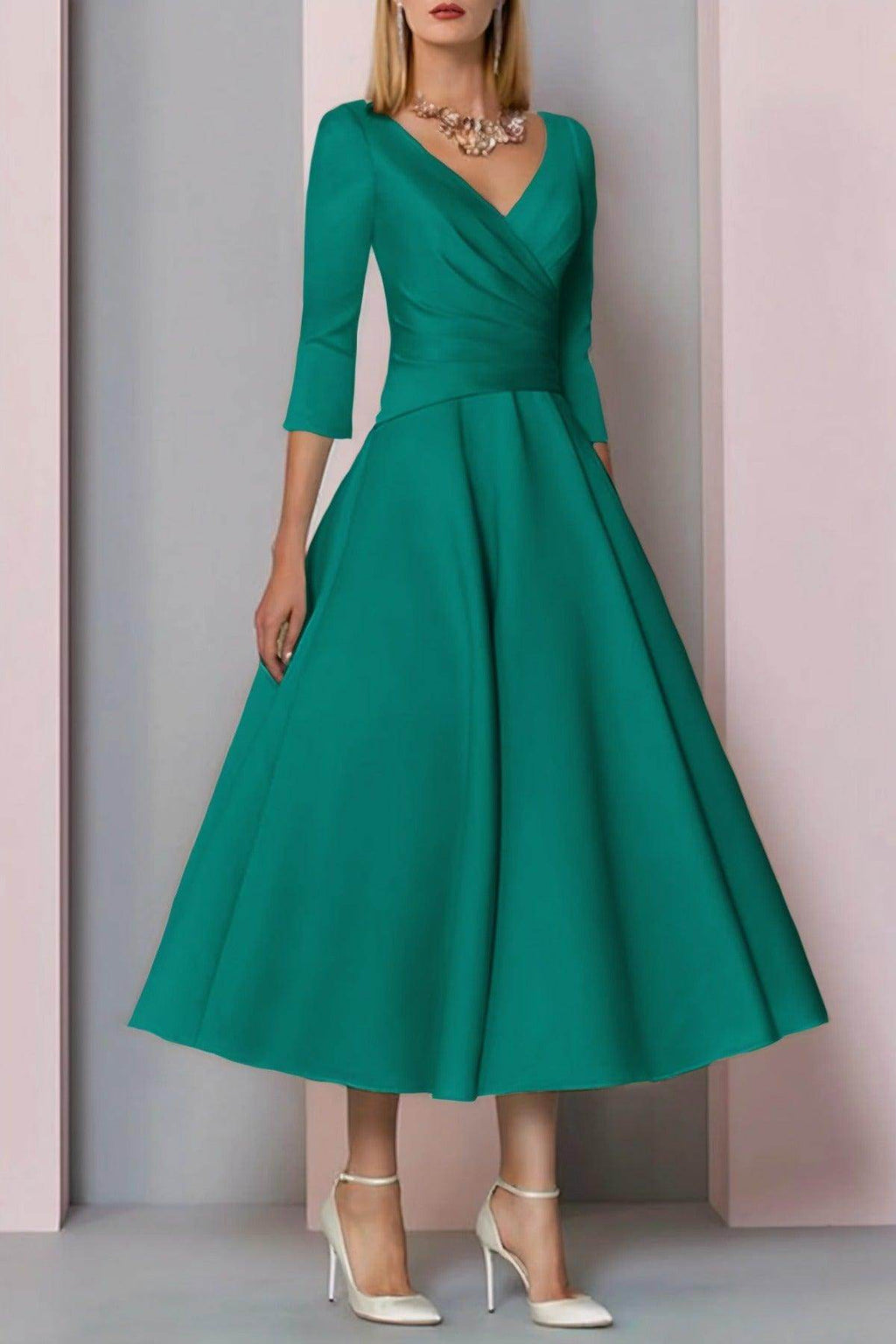 Elegant A Line Tea Length Satin Mother Dress Mother of the Bride Dress