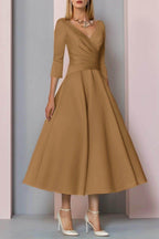 Elegant A Line Tea Length Satin Mother Dress Mother of the Bride Dress