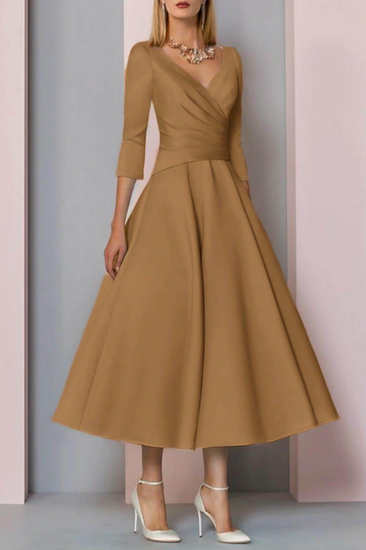Elegant A Line Tea Length Satin Mother Dress Mother of the Bride Dress