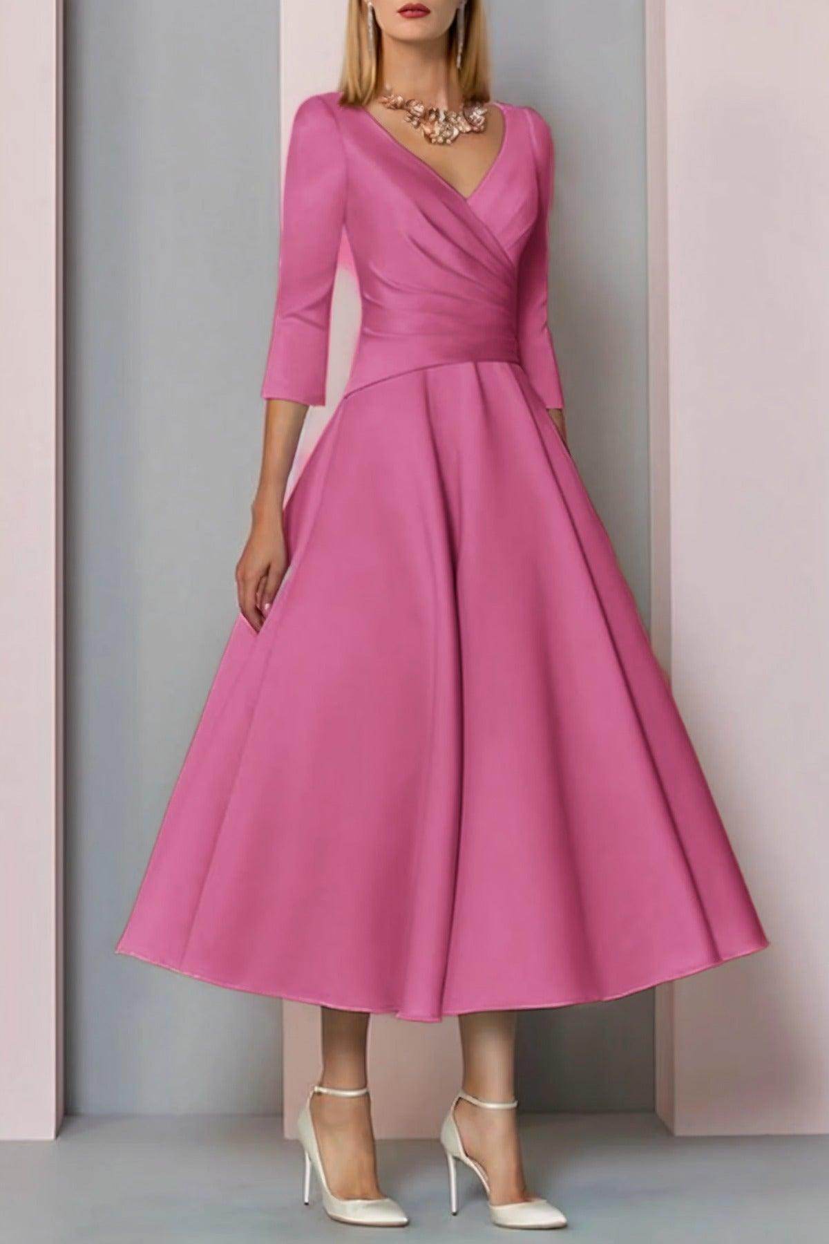 Elegant A Line Tea Length Satin Mother Dress Mother of the Bride Dress