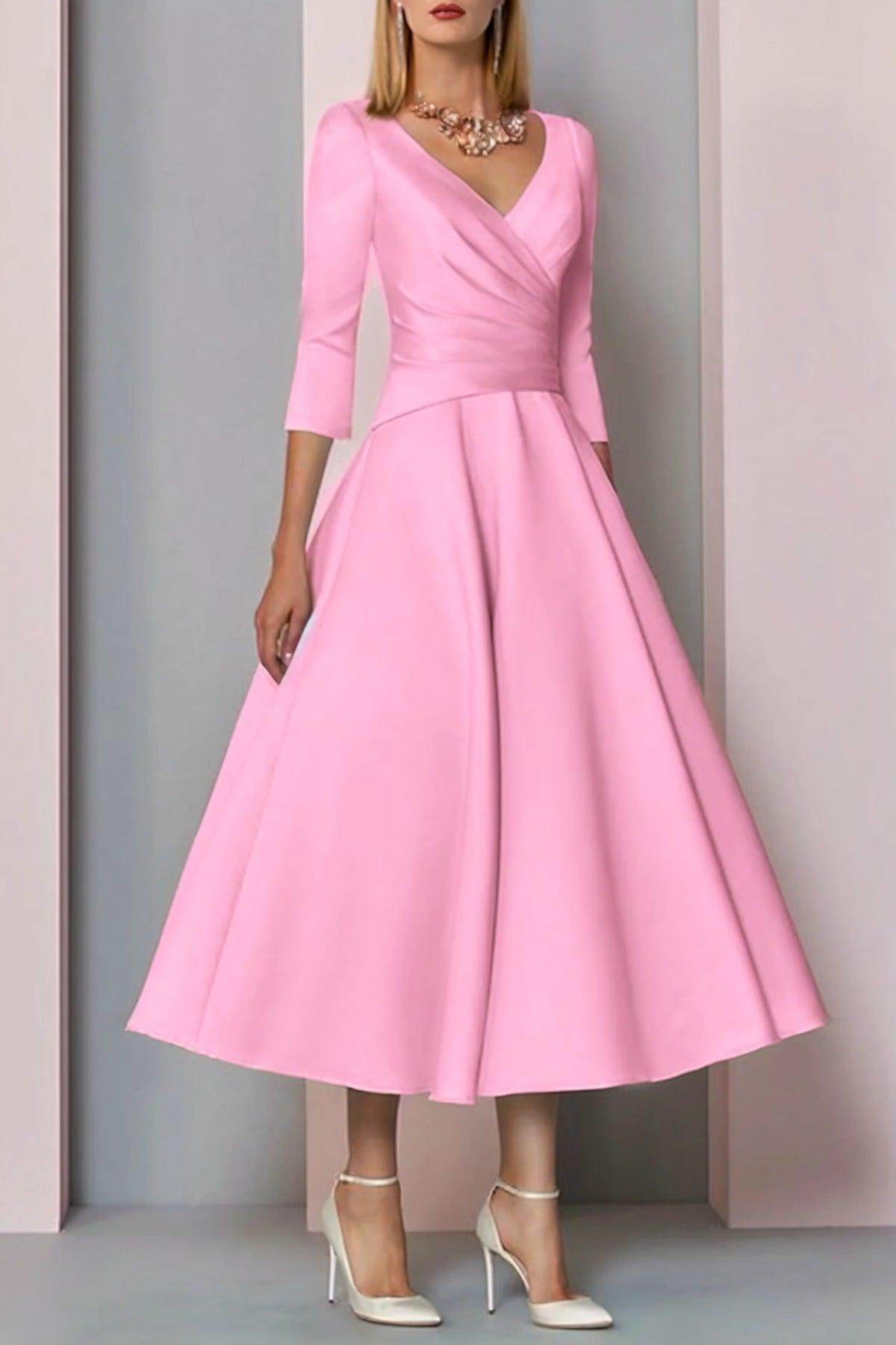 Elegant A Line Tea Length Satin Mother Dress Mother of the Bride Dress