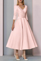 Elegant A Line Tea Length Satin Mother Dress Mother of the Bride Dress