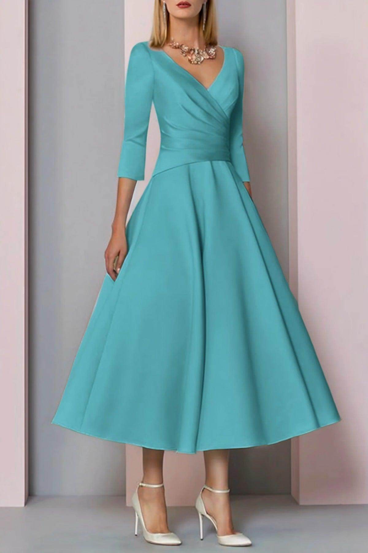 Elegant A Line Tea Length Satin Mother Dress Mother of the Bride Dress