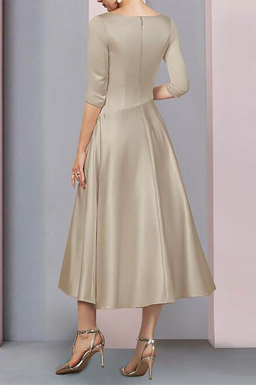 Elegant A Line Tea Length Satin Mother Dress Mother of the Bride Dress