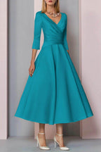 Elegant A Line Tea Length Satin Mother Dress Mother of the Bride Dress