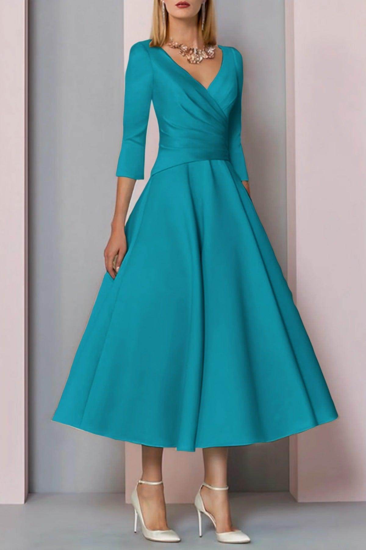 Elegant A Line Tea Length Satin Mother Dress Mother of the Bride Dress