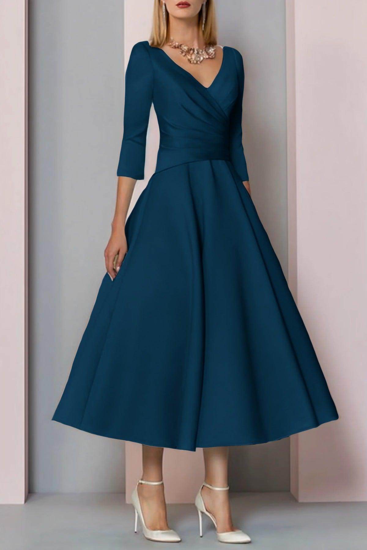 Elegant A Line Tea Length Satin Mother Dress Mother of the Bride Dress