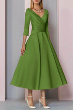 Elegant A Line Tea Length Satin Mother Dress Mother of the Bride Dress