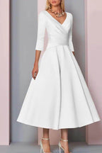 Elegant A Line Tea Length Satin Mother Dress Mother of the Bride Dress