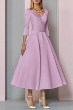 Elegant A Line Tea Length Satin Mother Dress Mother of the Bride Dress