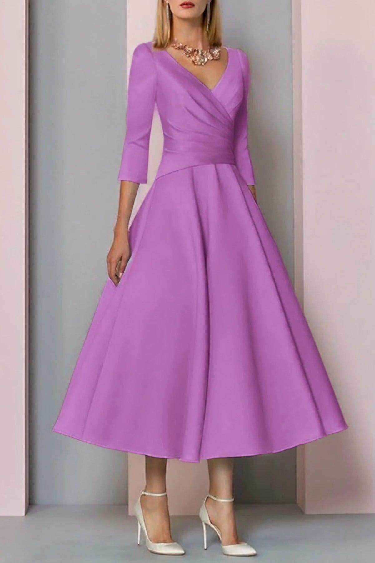 Elegant A Line Tea Length Satin Mother Dress Mother of the Bride Dress