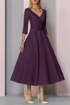 Elegant A Line Tea Length Satin Mother Dress Mother of the Bride Dress
