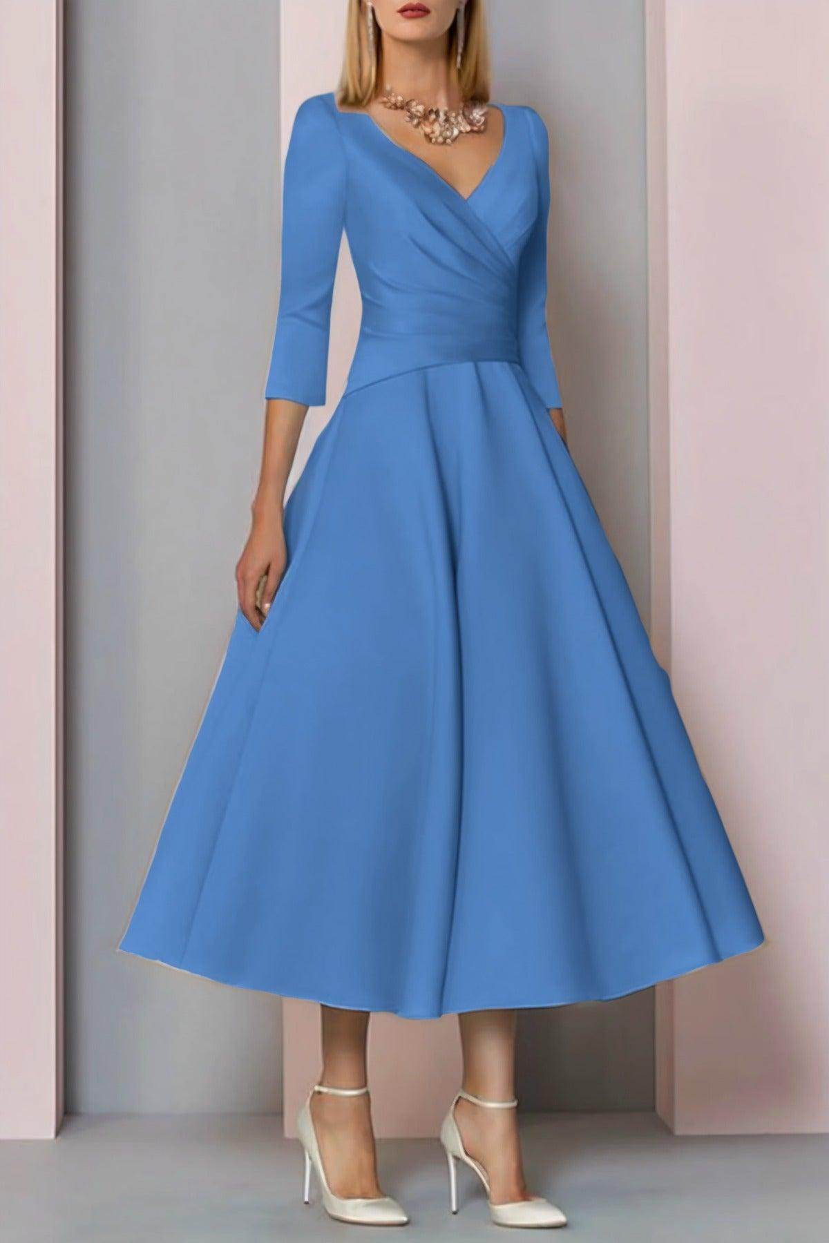 Elegant A Line Tea Length Satin Mother Dress Mother of the Bride Dress