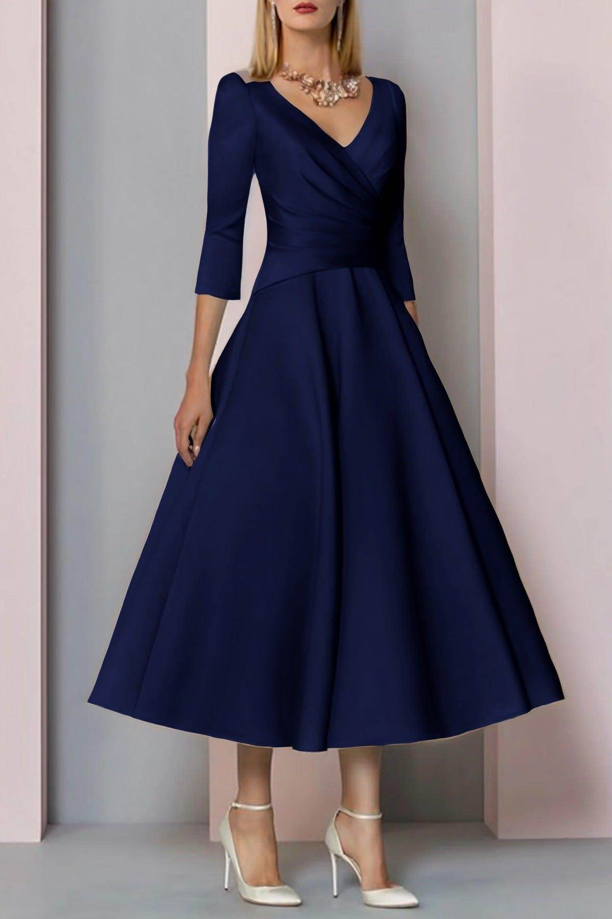 Elegant A Line Tea Length Satin Mother Dress Mother of the Bride Dress