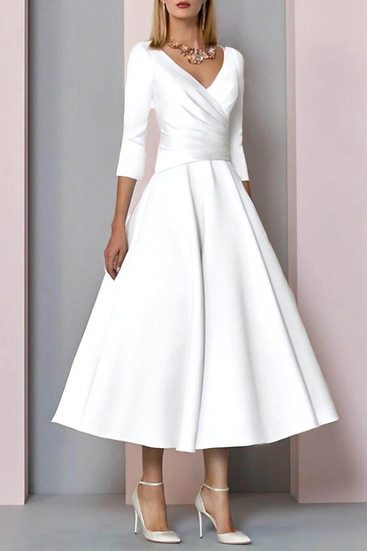 Elegant A Line Tea Length Satin Mother Dress Mother of the Bride Dress