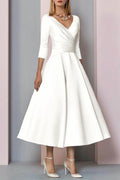 Elegant A Line Tea Length Satin Mother Dress Mother of the Bride Dress