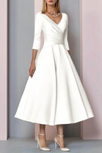 Elegant A Line Tea Length Satin Mother Dress Mother of the Bride Dress