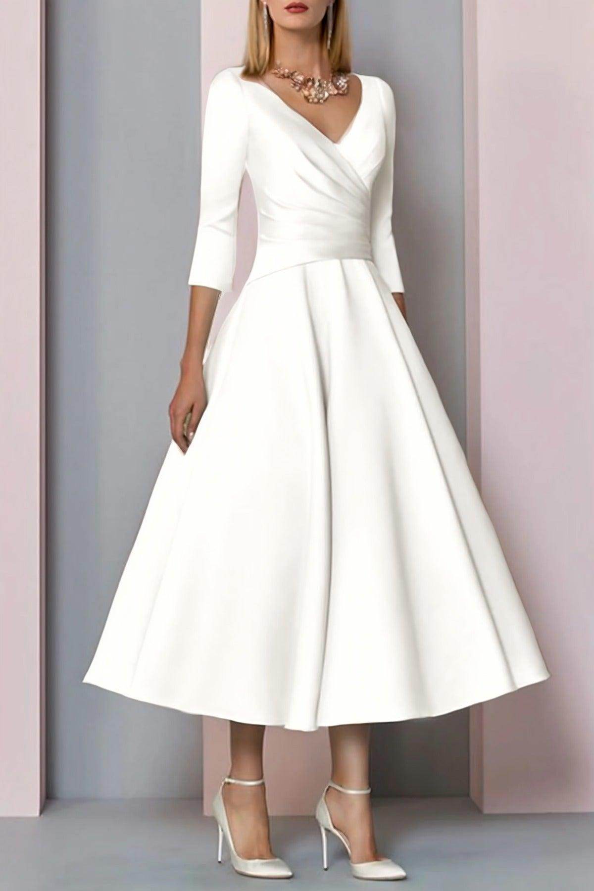 Elegant A Line Tea Length Satin Mother Dress Mother of the Bride Dress