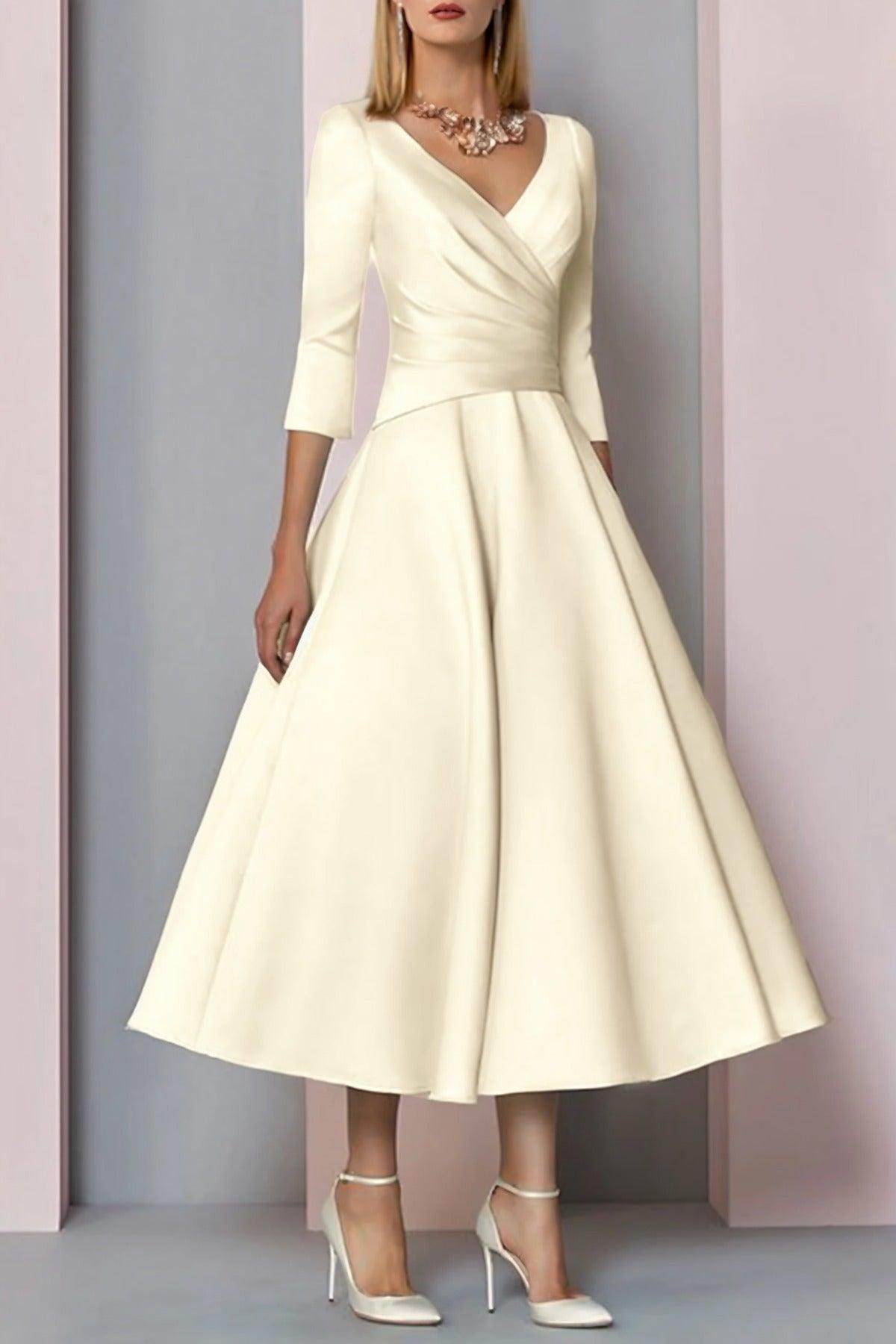 Elegant A Line Tea Length Satin Mother Dress Mother of the Bride Dress