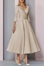 Elegant A Line Tea Length Satin Mother Dress Mother of the Bride Dress