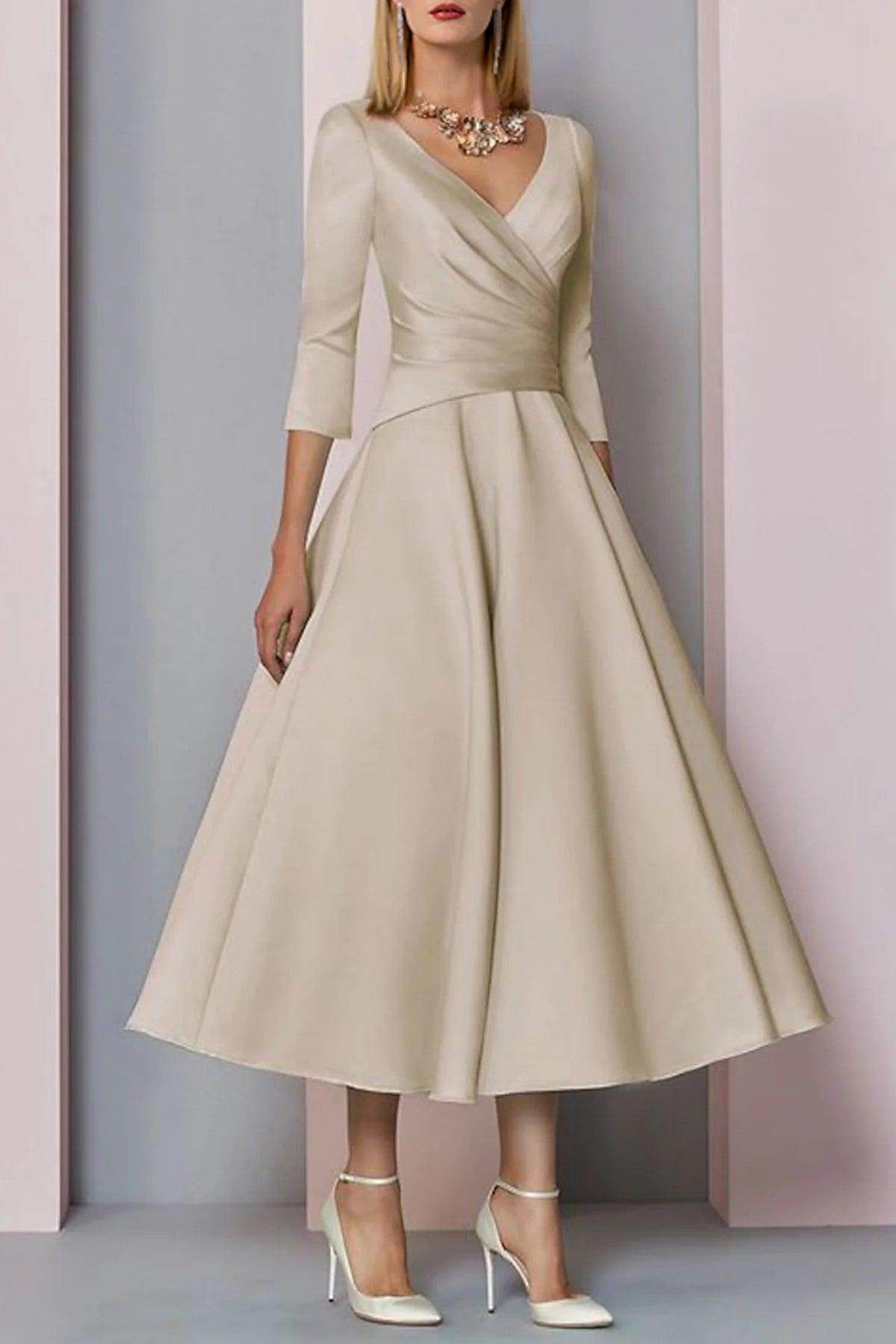 Elegant A Line Tea Length Satin Mother Dress Mother of the Bride Dress