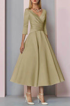 Elegant A Line Tea Length Satin Mother Dress Mother of the Bride Dress