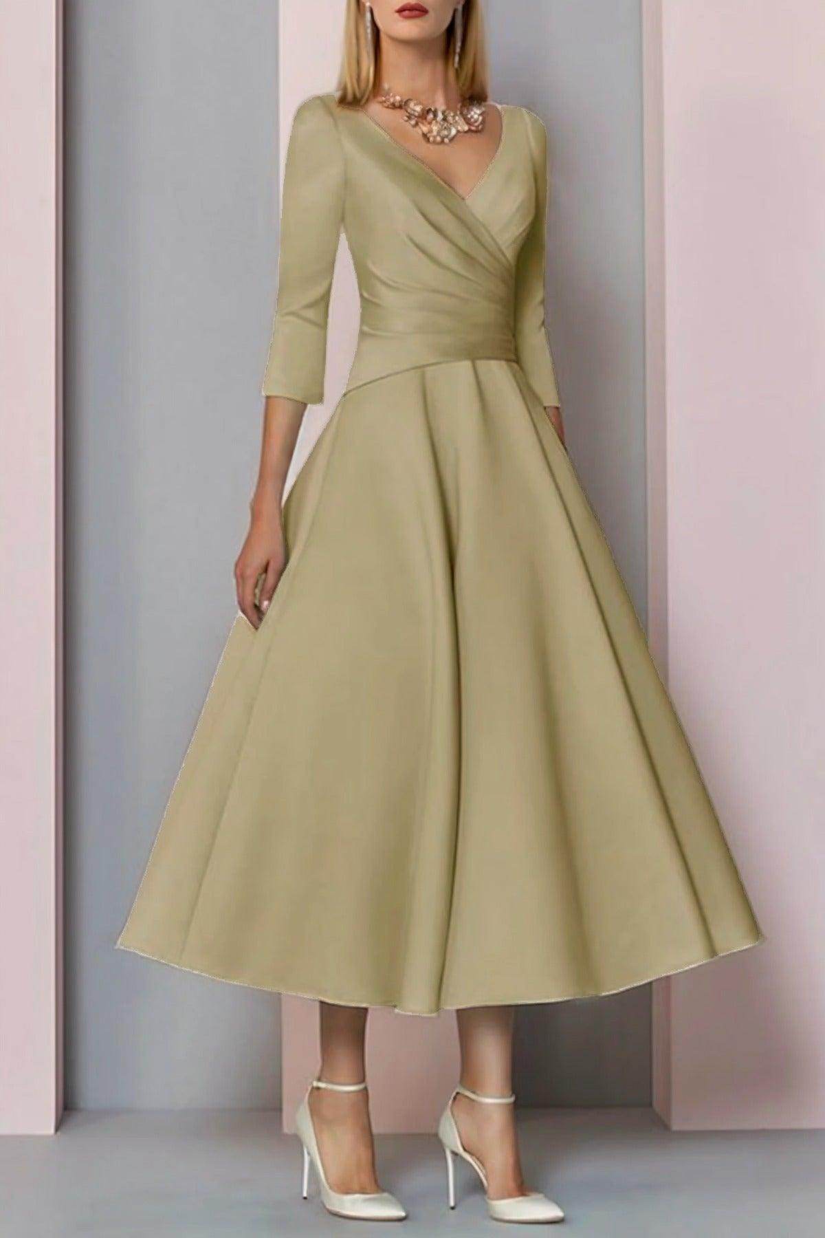 Elegant A Line Tea Length Satin Mother Dress Mother of the Bride Dress