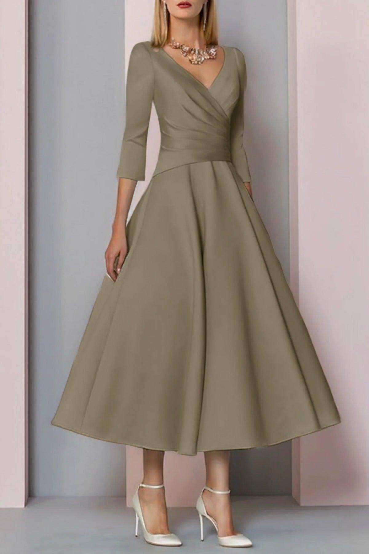 Elegant A Line Tea Length Satin Mother Dress Mother of the Bride Dress