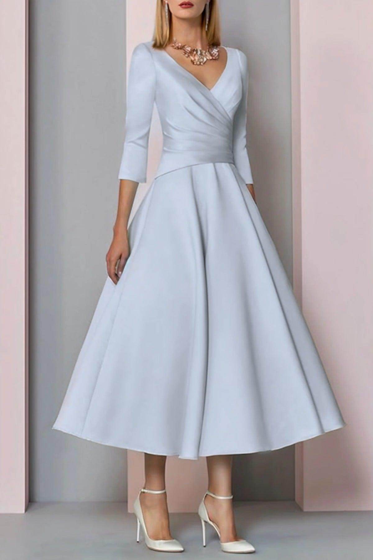 Elegant A Line Tea Length Satin Mother Dress Mother of the Bride Dress